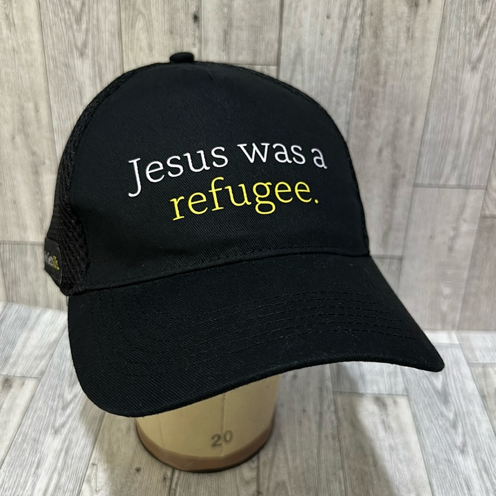 Jesus was a refugee black trucker baseball cap hat